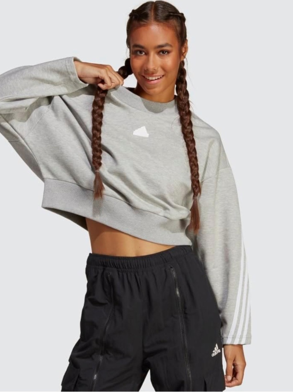 Adidas- Women's Future Icon 3 Strips Heather Gray Sweatshirt -Size Xs (New)